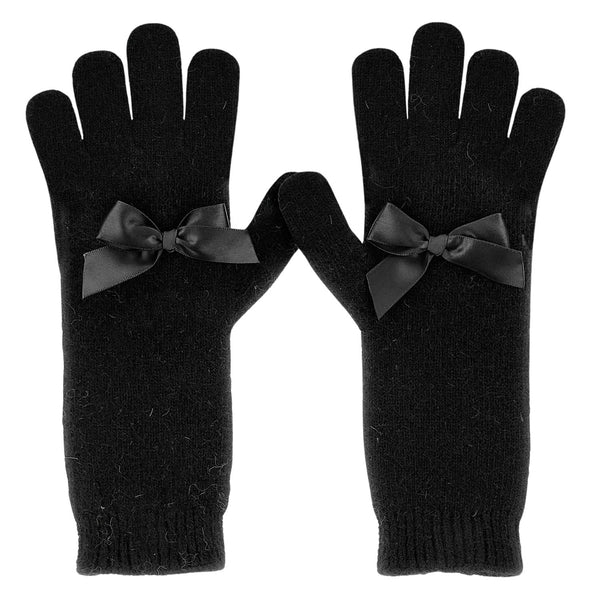 Girls Black Bow-patch Gloves