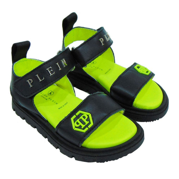 Boys Black & Neon Strap Sandals