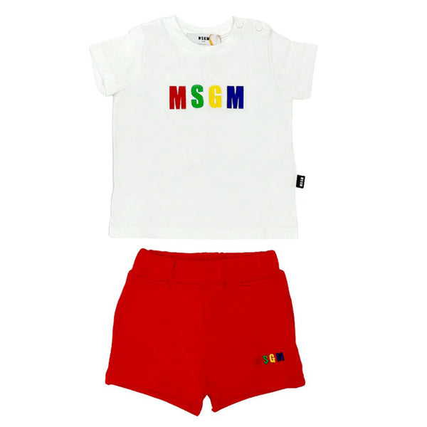 White & Red Cotton Shorts Set