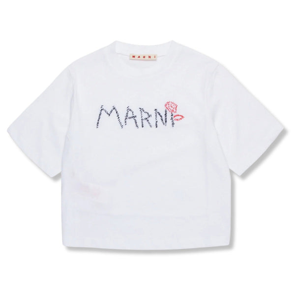 Girls White Marni Flower Branded T-shirt