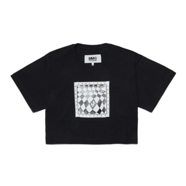 Girls Black Logo Print Cotton T-Shirt