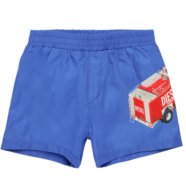 Baby Boys Blue Fire Truck-Print Swim Shorts