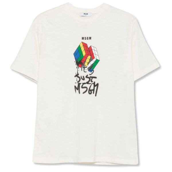 Boys Cream Cube-Print T-Shirt