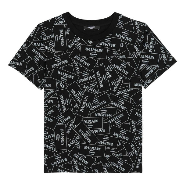 Boys Black All Over Logo-Print T-shirt