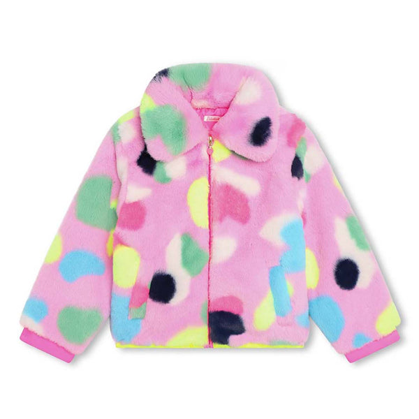 Girls Pink Faux Fur Abstract Shape Jacket