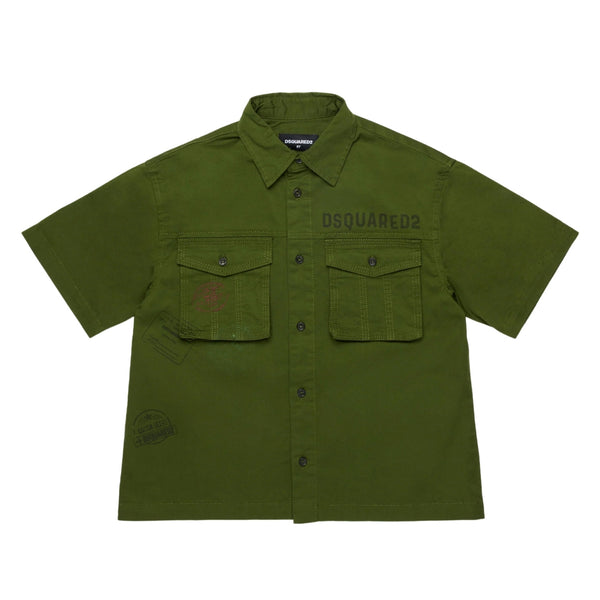 Boys Green Logo-Print Cotton Shirt