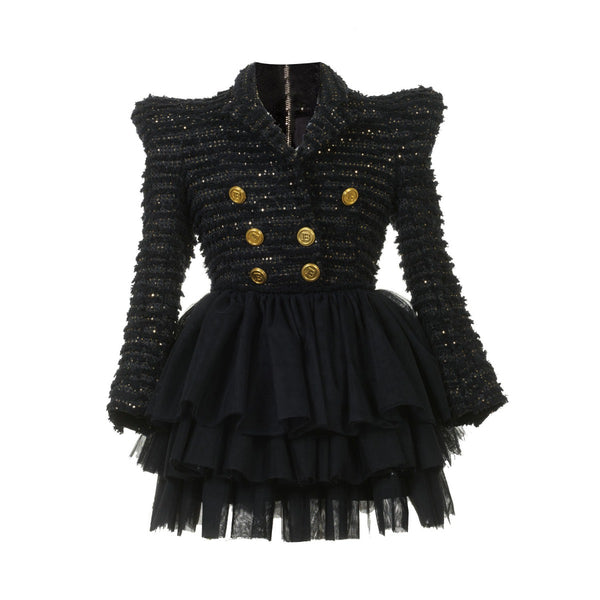 Girls Striped Boucle Sequin Dress