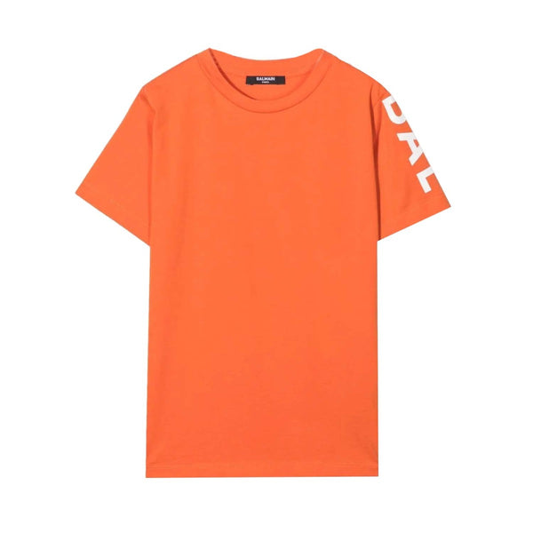 Boys Orange Logo Print Cotton T-Shirt