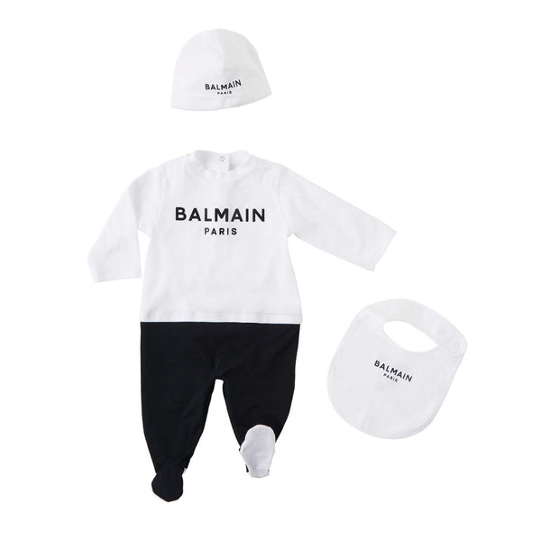 Set of White Romper with White Cap and White Bib