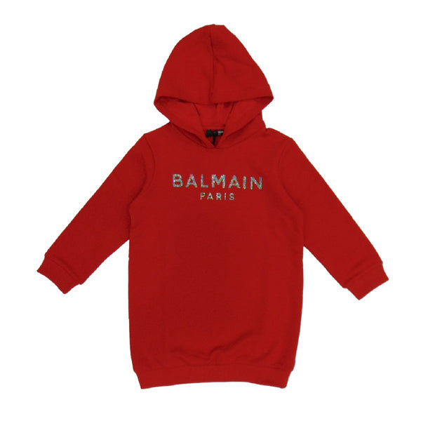Red Balmain Hoodie Dress
