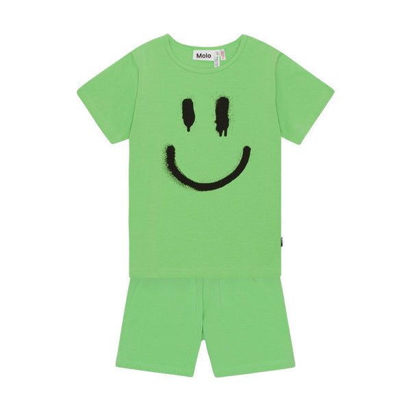 Boys Green Smile-Print Shorts Set