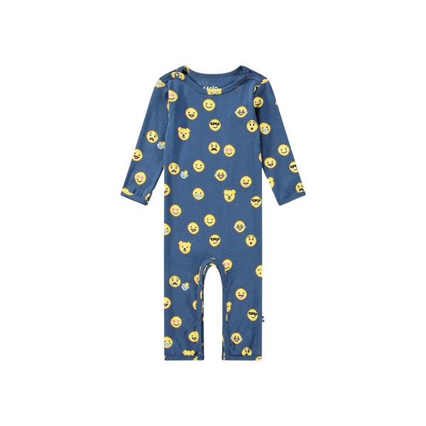 Baby Boys Blue Emoji-Print Cotton Romper