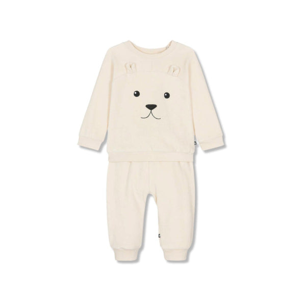 Baby Unisex Ivory Cotton Bear Trouser Set