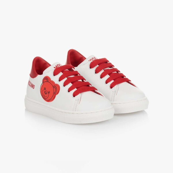 White Low-Top Sneakers With Red Detailing