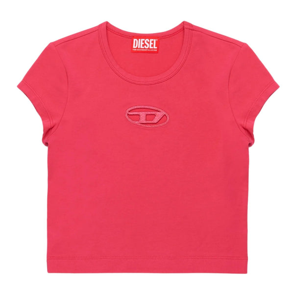 Girls Red Oval D Cotton T-Shirt