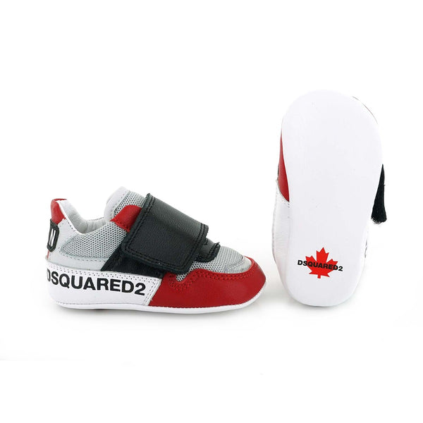 White And Red Sneakers With Velcro Strap