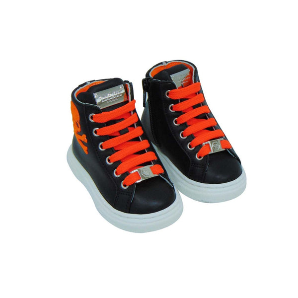 Blue High-Top Sneakers With Orange Detailing