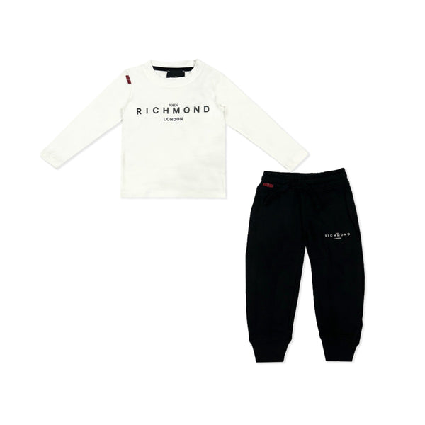 Kids White & Black Logo Print Jogger Set