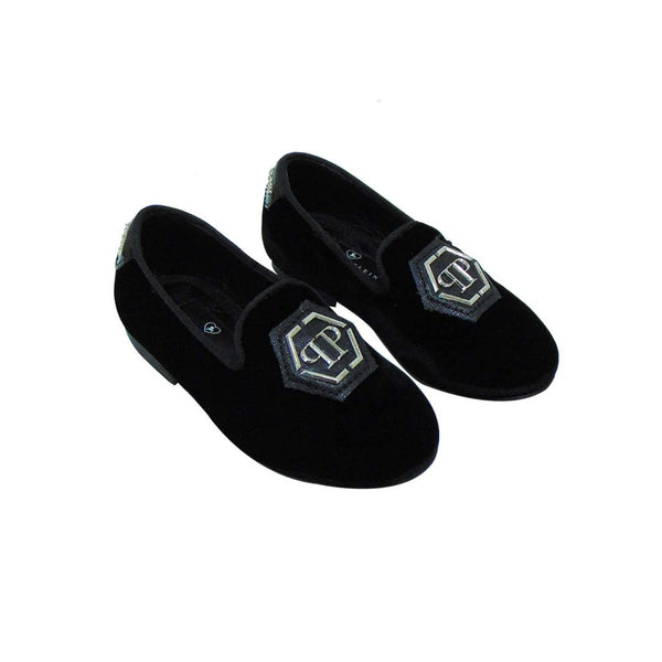 Black Velvet Logo Plaque Loafers