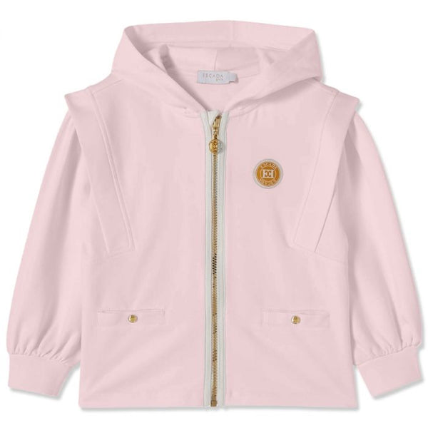 Girls Pink Logo-Patch Zip-Up Twin Pocket Hoodies
