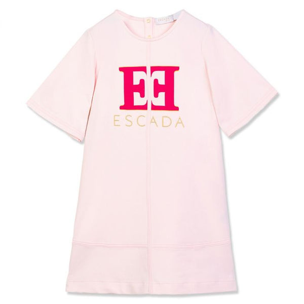 Girls Pink Embroidered-Logo Dresses