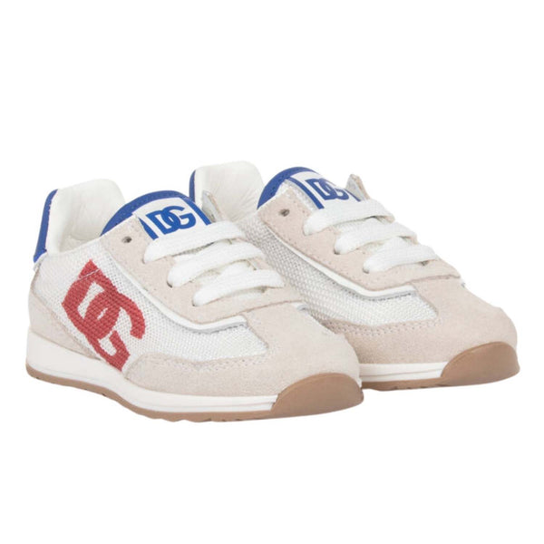 Boys Beige Suede & White Mesh DG Logo Trainers