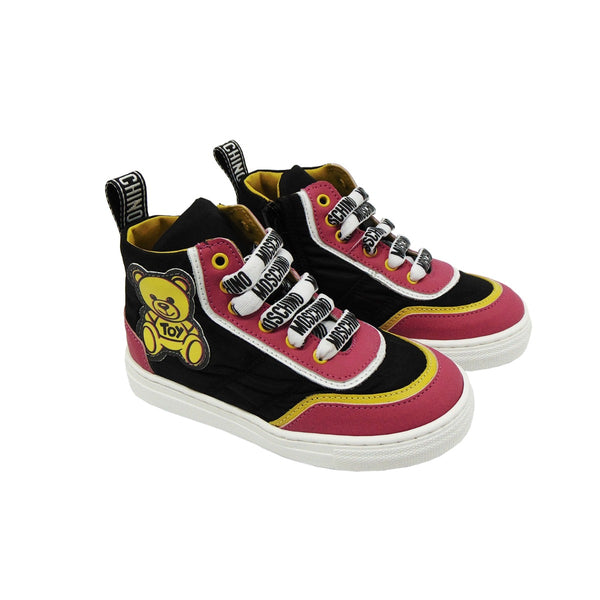 Pink & Black Color Block Sneakers For Girls-Moschino