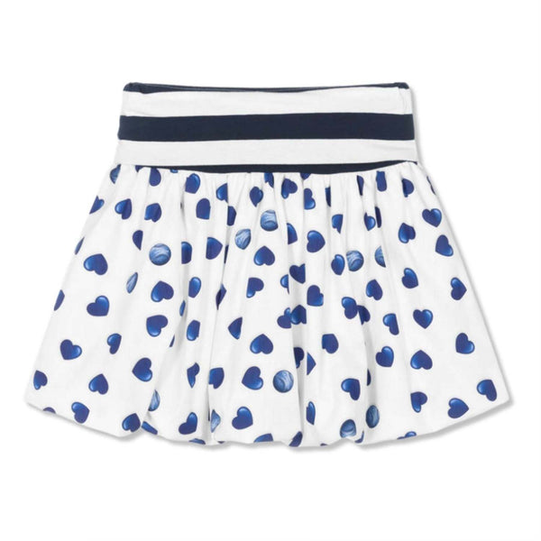 Girls White & Blue Hearts Cotton Skirt