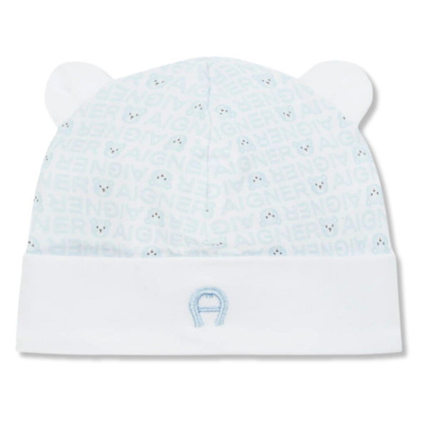 Baby Boys White & Blue Teddy Bear Hat