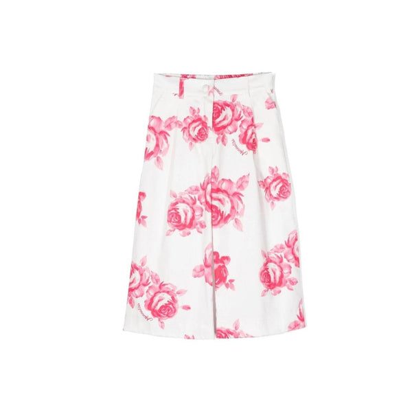 Girls White All Over Rose Print Trousers