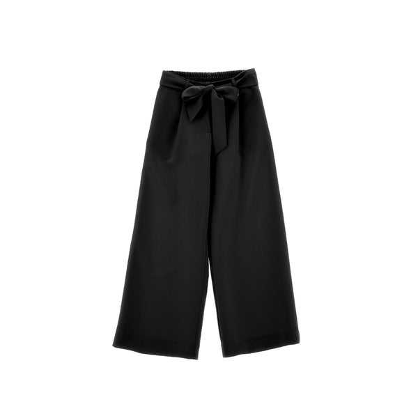 Girls Black Belted Wide Leg Trousers