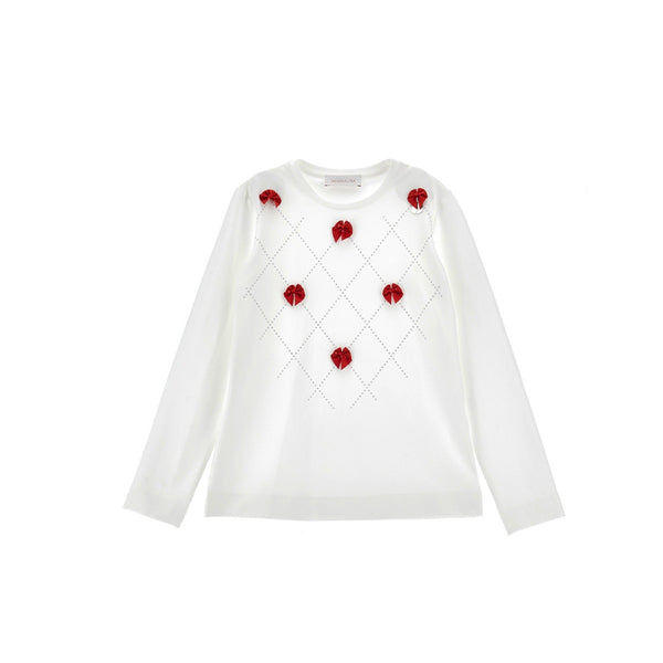 Girls White Rhinestones And Bows T-shirt