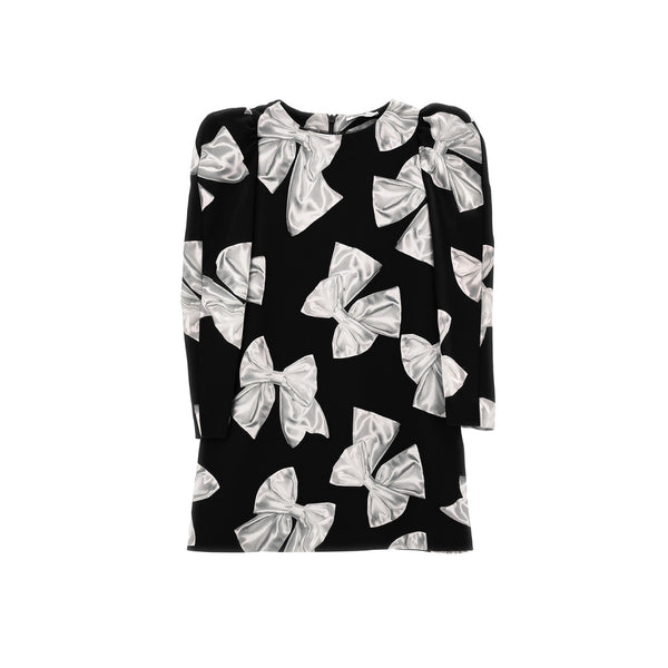 Girls Black Bow-Print Cotton-Blend Dress
