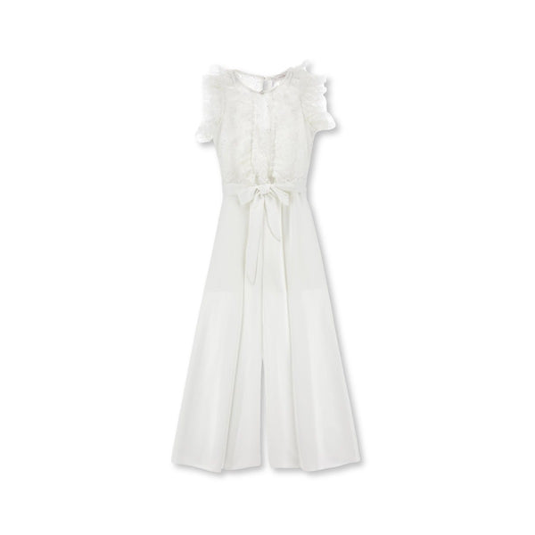 Girls White Elegant Satin Jumpsuit