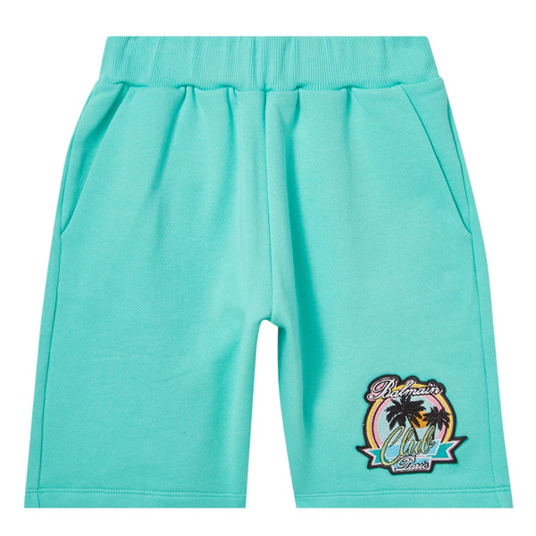 Boys Sea Green Beach-Patch Cotton Shorts
