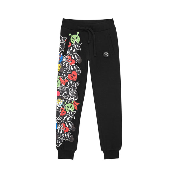 Unisex Black Smiley-Print Trouser