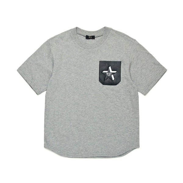 Boys Grey Leather-Pocket Logo T-Shirt