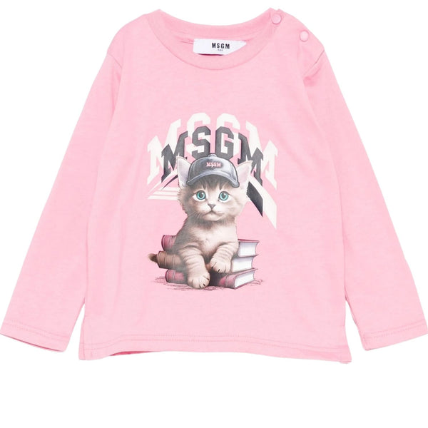Baby Girls Pink Cat-Print T-Shirt