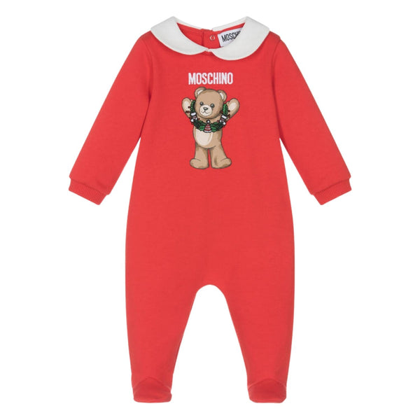 Baby Unisex Red Logo-Embroidered Rompers