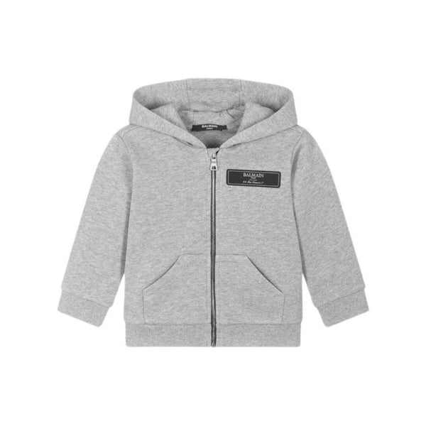 Baby Boys Grey Cotton Zip-Up Hoodie