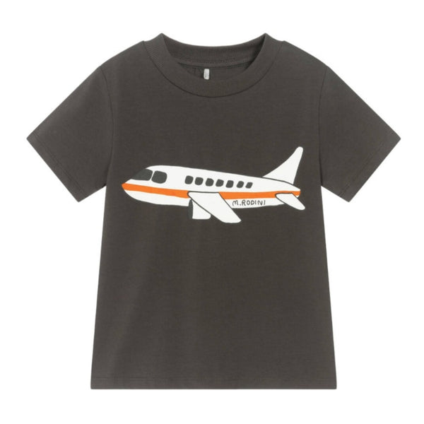 Boys Black Plane Print Cotton T-Shirt