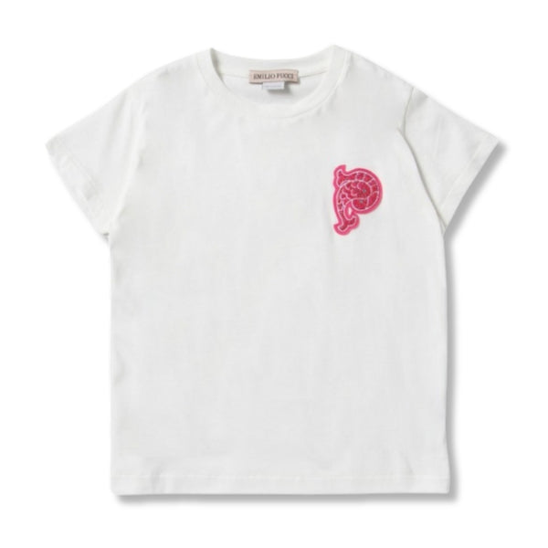 Girls White Cotton Half Sleeves T-Shirt