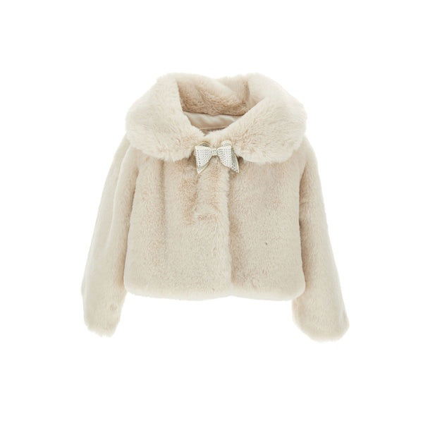 Chic Plush Bow Fur Jacket For Girls