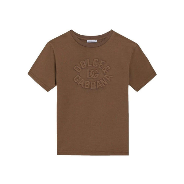 Boys Brown Logo Cotton T-Shirt