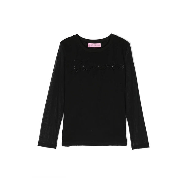 Girls Black Rhinestone-Logo T-shirt
