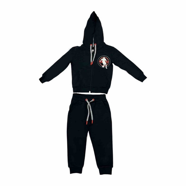 Boys Black Cotton Hoodie Tracksuit