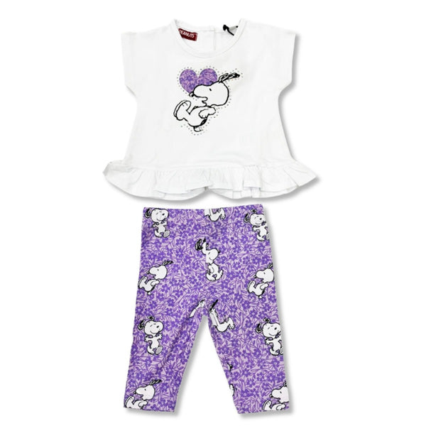 Girl White & Purple Graphic-Print Outfits