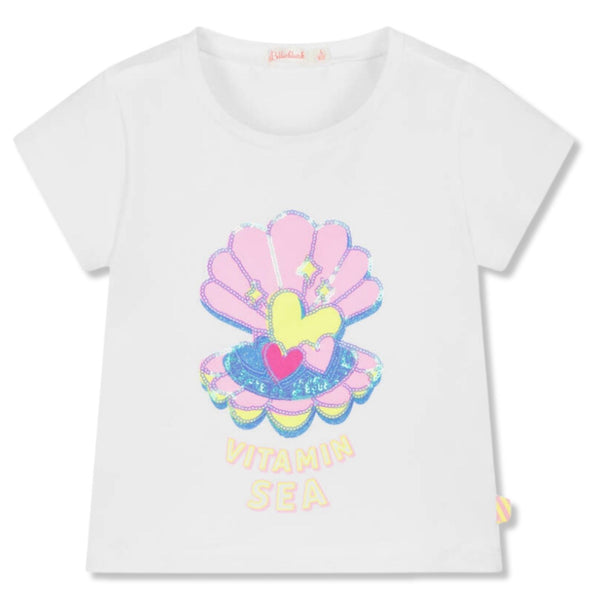 Girls White Seashell Cotton T-Shirt