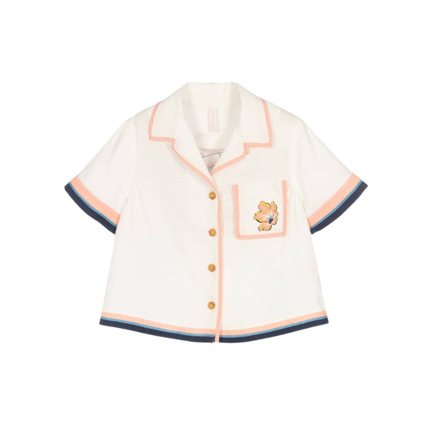 Girls Ivory Nautical Print Cotton Shirt