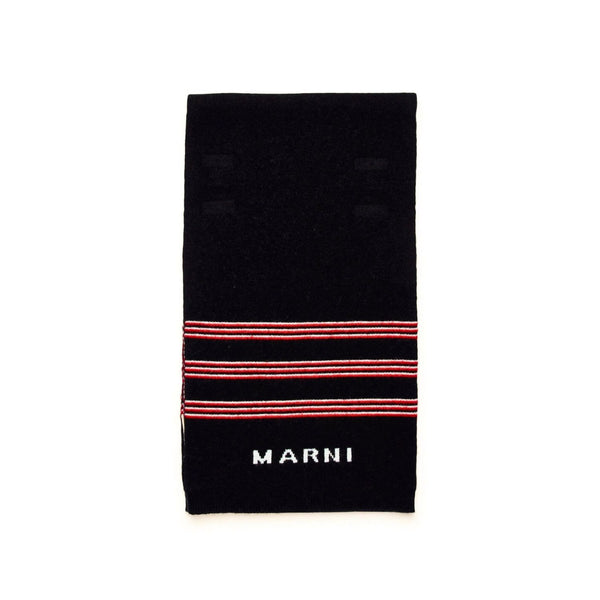 Unisex Black Striped Wool-Blend Scarf